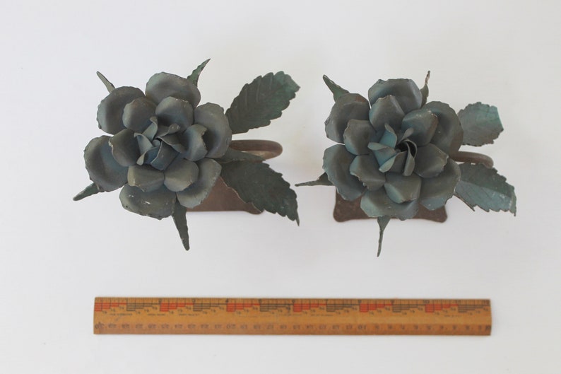 Vintage Pair of Metal Rose Curtain Hold Backs Vintage Curtain Tie Backs Vintage Metal Flower Drapery Hold Backs