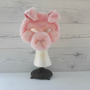 Vintage Furry Pink Pig Child's Halloween Mask, Vintage Pig Halloween Mask