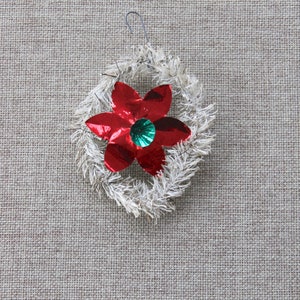 Vintage Silver Wire Tinsel/Thread with Red Foil Embellishment Christmas Tree Ornament
