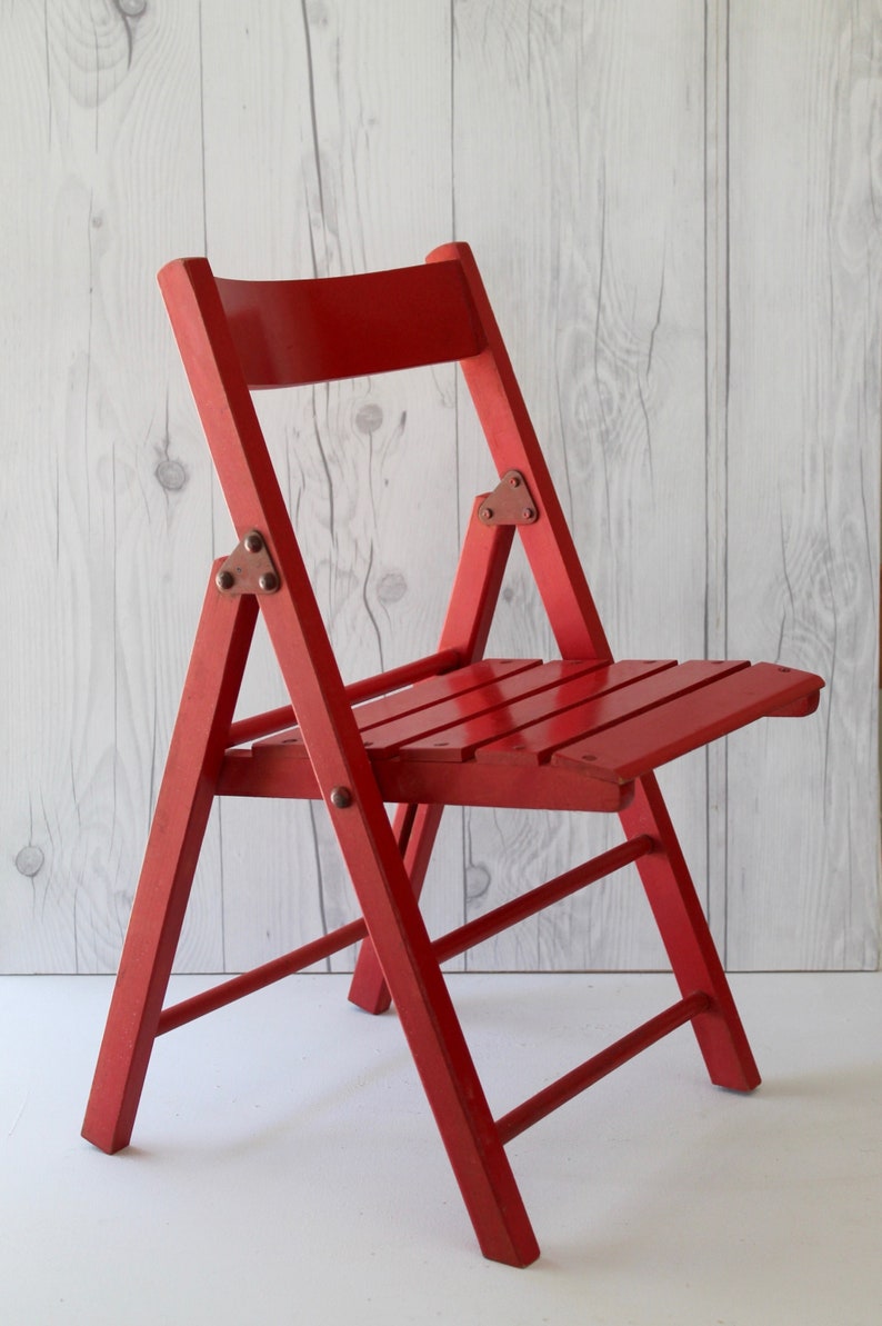 Vintage Child S Red Wooden Folding Chair Wood Image 0