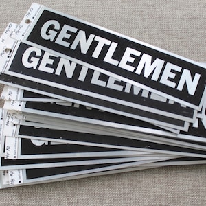 SOLD SEPARATELY Vintage Black and Silver Metal Laminate Gentlemen&#39;s Bathroom Door Sign, Vintage Bathroom Signs