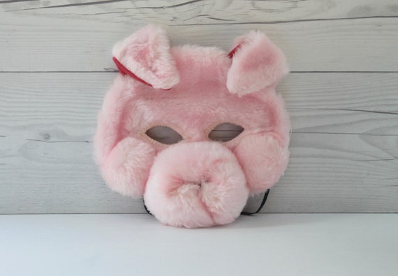 Vintage Furry Pink Pig Child's Halloween Mask, Vi… - image 2