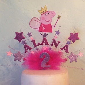 Fairy princess Peppa pig name and age cake topper/centre piece