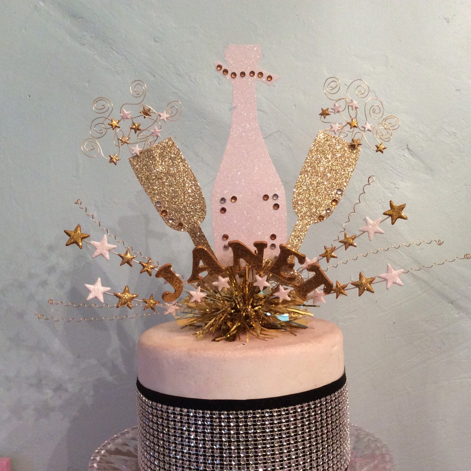Large Champagne Bottle and Glass Cake Topper or Centre Peice Etsy