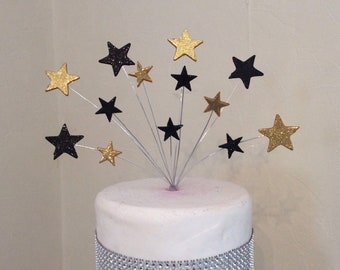 Gold and black star cake topper ,