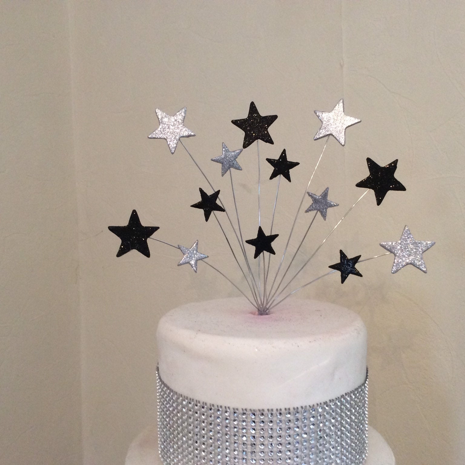 Silver and Black Star Cake Topper Etsy UK