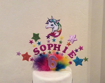 Unicorn cake topper, made with your choice of name and age