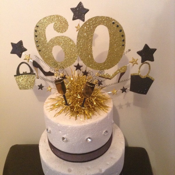 Handmade sixty birthday cake topper /centre peice with shoes and handbag