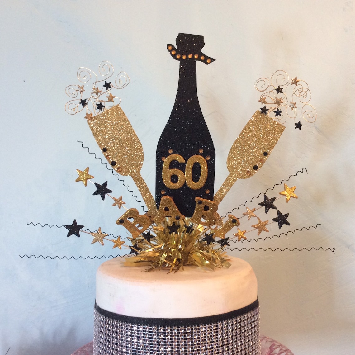Large Champagne Bottle and Glass Cake Topper or Centre Peice Etsy