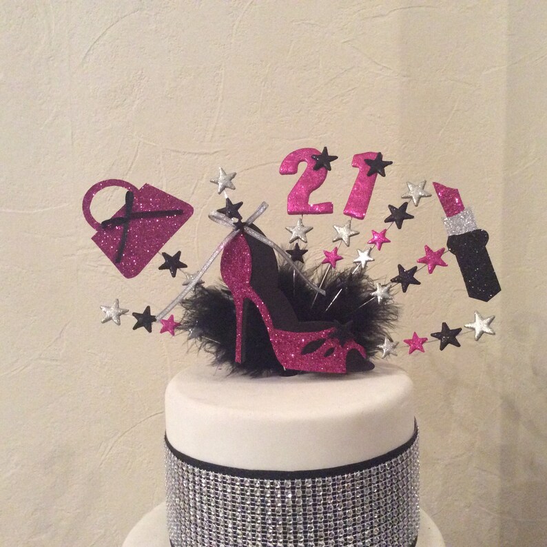 Shoe lipstick and handbag cake topper with your own age. Made Etsy