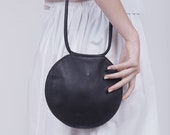 Borsa rotondo in pelle nera, borsa circolare, borsa rotonda, Round Evening Clutch, Circle Cross Body Bag, Round Purse, Esclusiva borsa a tracolla, Circle Purse