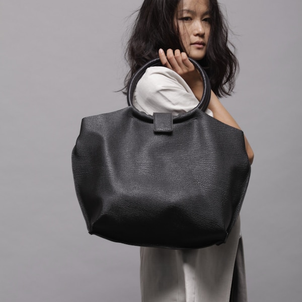 Black Leather Bag, Black Leather Tote, Leather Shoulder Bag, Black Leather Purse, Handmade Leather Handbag, Top Handle Bag, Gifts - Nina Bag