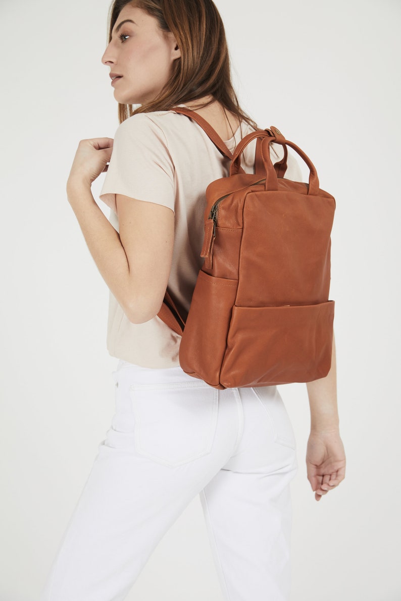 Soft Cognac Leather Backpack Unisex Laptop Backpack Lush | Etsy