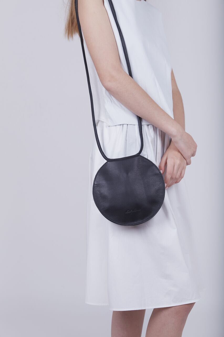 Bohemian Black Leather Circle Clutch Crossbody Bag Etsy