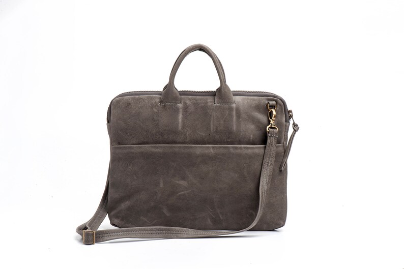 Bag for Work Gray Leather Laptop Case Mens Gift Unisex Briefcase Satchel Briefcase Handbag Bag for School 13 Inch Leather Laptop Bag