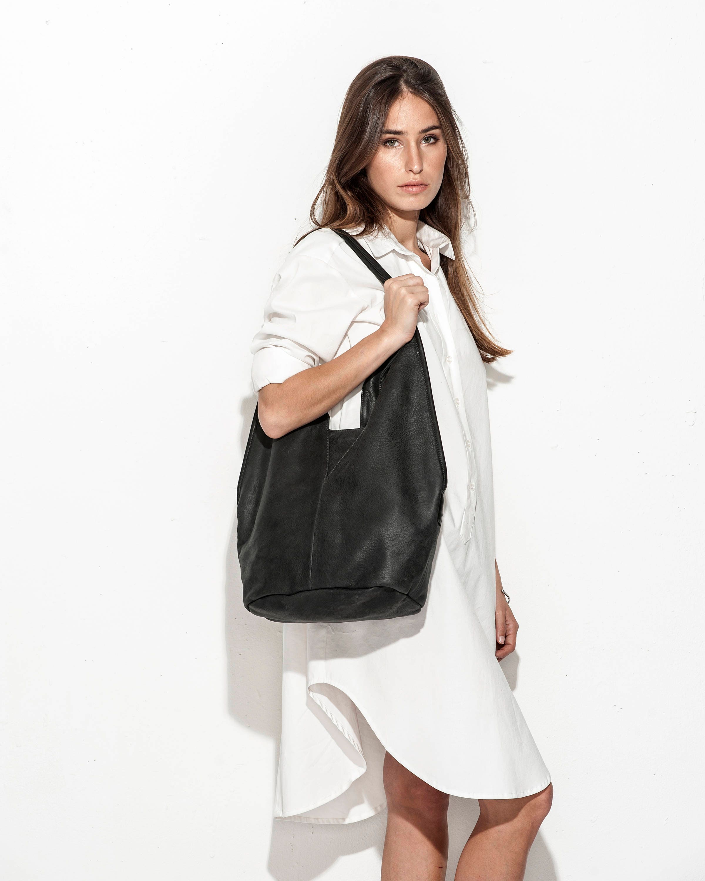 Black Leather Tote Bag Soft Leather Bag Shoulder Bag | Etsy