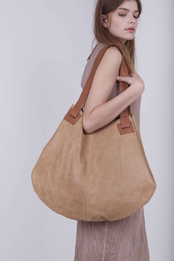 Travel Tote Light Camel Brown Purse Leather Travel Bag Etsy