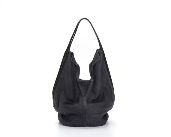 dark grey leather handbag