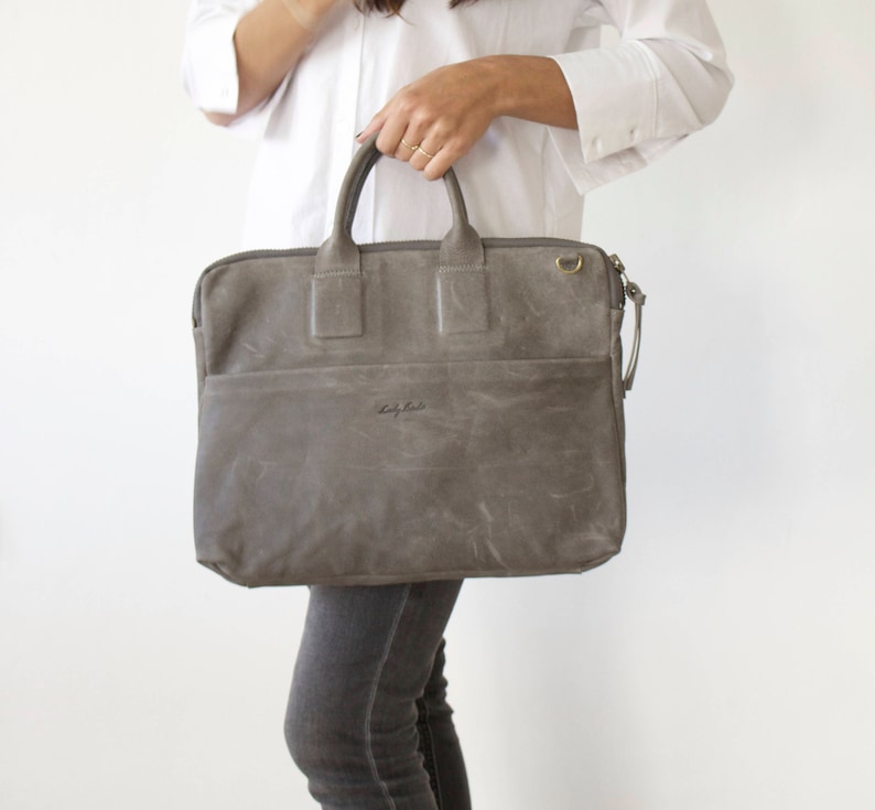 Bag for Work Gray Leather Laptop Case Mens Gift Unisex Briefcase Satchel Briefcase Handbag Bag for School 13 Inch Leather Laptop Bag