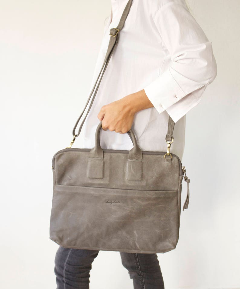 Bag for Work Gray Leather Laptop Case Mens Gift Unisex Briefcase Satchel Briefcase Handbag Bag for School 13 Inch Leather Laptop Bag