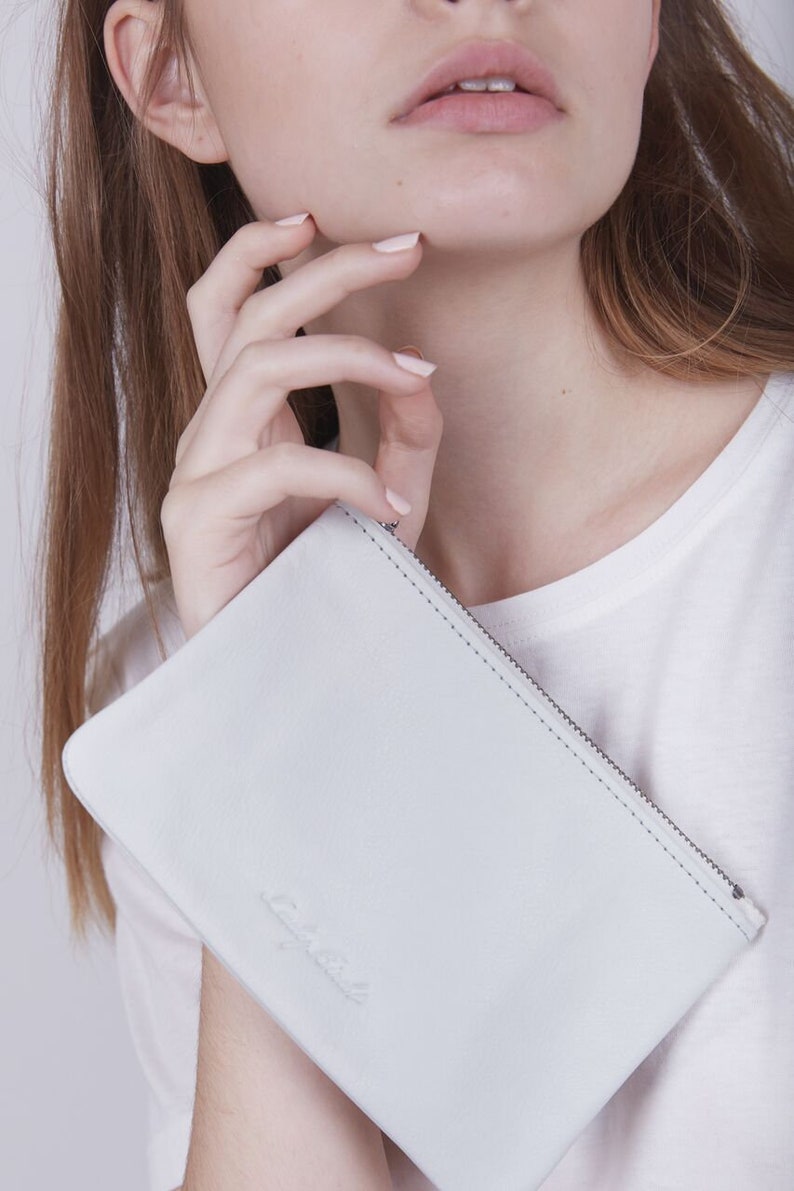 White Leather Clutch White Wallet Small Evening Bag | Etsy