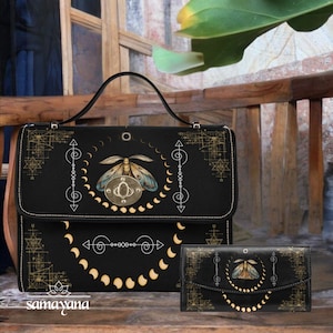 Cottage Core Moth Purs, Goth Moth Satchel Bag, Witchy Butterfly Moon Purse, Cute Cottagecore Witch Canvas Satchel Bag, Eco Goth Satchel