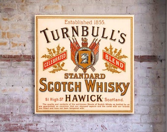 Turnbull's Scotch Whisky Vintage Label Art Printed on 1/2 Inch Wood 16x16, 24x24, or 36x36