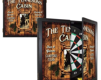 Cabin Dartboard & Wood Cabinet Set, Personalized, 21.5” x 21”