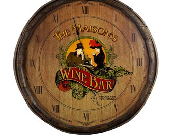 Wine Bar Clock, Quarter Barrel Clock, Personalized, 21" Diameter