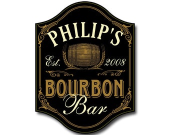 Bourbon Bar Sign, Personalized, Wood, 16"x12"