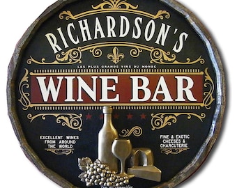 Wine Bar Sign Quarter Barrel Head, Personalized, 3D Winery Relief, 21"