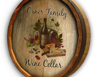 Wine and Cheese Sign Quarter Barrel Head, Personalized, 21"