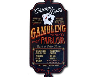 Gambling Parlor Sign, Personalized, Wood, 3D Pair of Aces Relief, 28"x12"