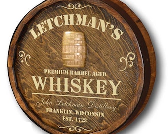 Whiskey Sign Quarter Barrel Head, Personalized, 3D Barrel Relief, 21"