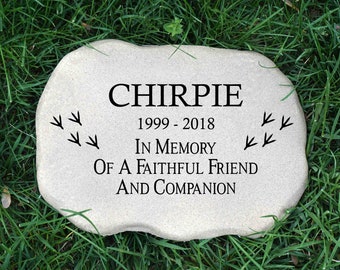 Bird Memorial Stone, Personalized, Faithful Friend, Pet Tombstone, Custom Name and Years, 6"x9"