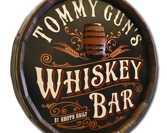 Whiskey Bar Sign Quarter Barrel Head, Personalized, 3D Barrel Relief, 21"