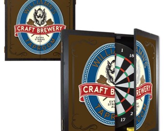 Taproom Craft Brewery Dartboard & Wood Cabinet Set, Personalized, 21.5” x 21”