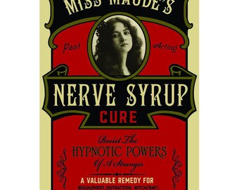 Nerve Syrup Cure Sign, Personalized Poster Art, Printed on 1/2 Inch Wood - 12x18, 18x27 Inches