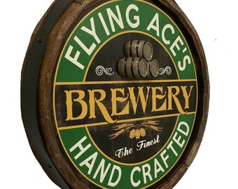 Craft Brewery Sign Quarter Barrel Head, Personalized, 3D Stacked Barrels Relief, 21"