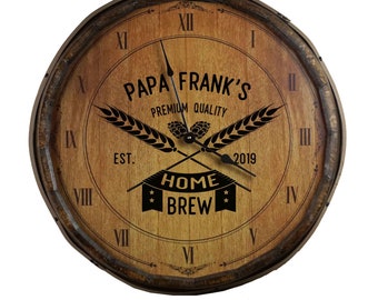 Home Brew Beer Quarter Barrel Clock, Personalized, 21" Diameter