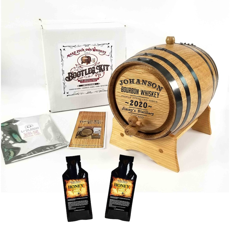 Bourbon Whiskey Bootleg Kit, Personalized, Make and Age Your Own Spirits, American Oak Barrel, 1-5 Liters image 1