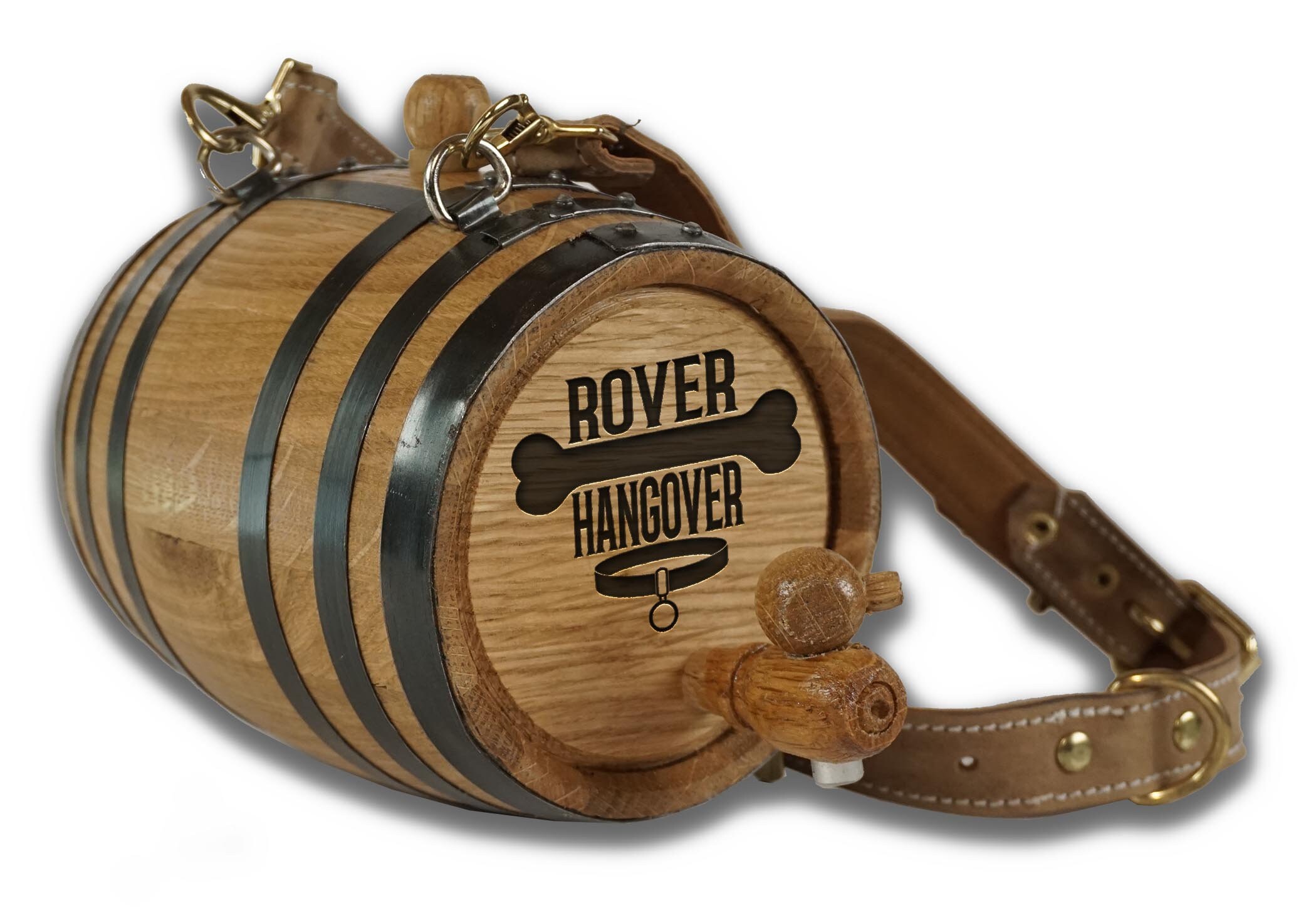 St. Bernard Whiskey brandy Barrel and Leather Dog Collar Fully
