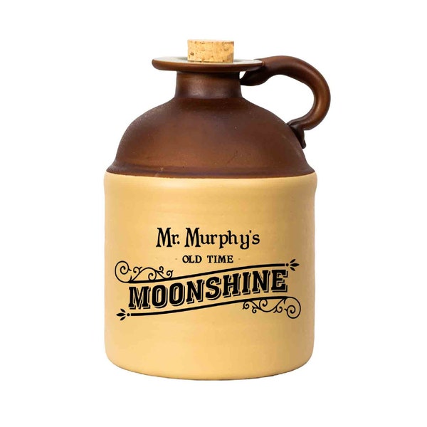 Moonshine Jug, Personalized 750 ml, Glass Liquor Whiskey Decanter Bottle w/Natural Cork Stopper, Finger Ring
