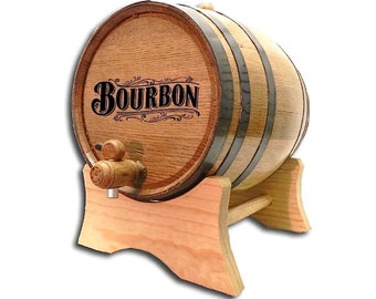 Bourbon Barrel, American Oak Aging Barrel, Laser Engraved, 1L-5L