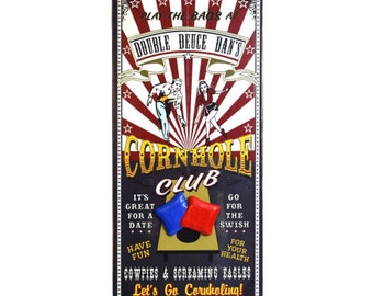 Cornhole Club Sign, Personalized, Wood, 3D Beanbags Relief, 24"x11"