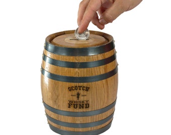 Scotch Whiskey Fund Mini Oak Barrel Bank, Piggy Bank, 1 Liter - 6.5"x4.5"