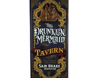 Drunken Mermaid Tavern Sign, Personalized, Wood, 3D Ship Relief, 24"x11"