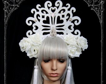 Snow Queen Headdress ( fascinator, wedding, bride, white)