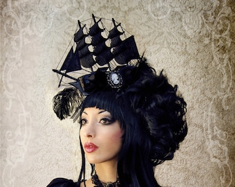 Pirate Ship Headdress ( Fascinator, Goth, Baroque, Rococo, Marie Antoinette...)