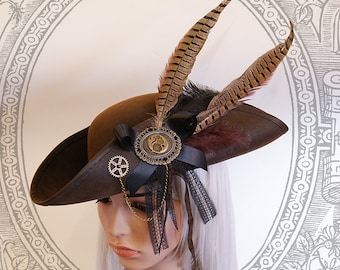 Steampunk Tricorn (Goth, steampunk, brown, hat, )